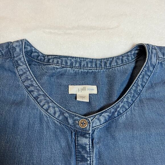 J. Jill Crewneck Denim Chambray Button Up Blouse Size L Casual Tunic Lightweight - Picture 5 of 8